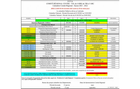 Calendrier des compétitions régionales